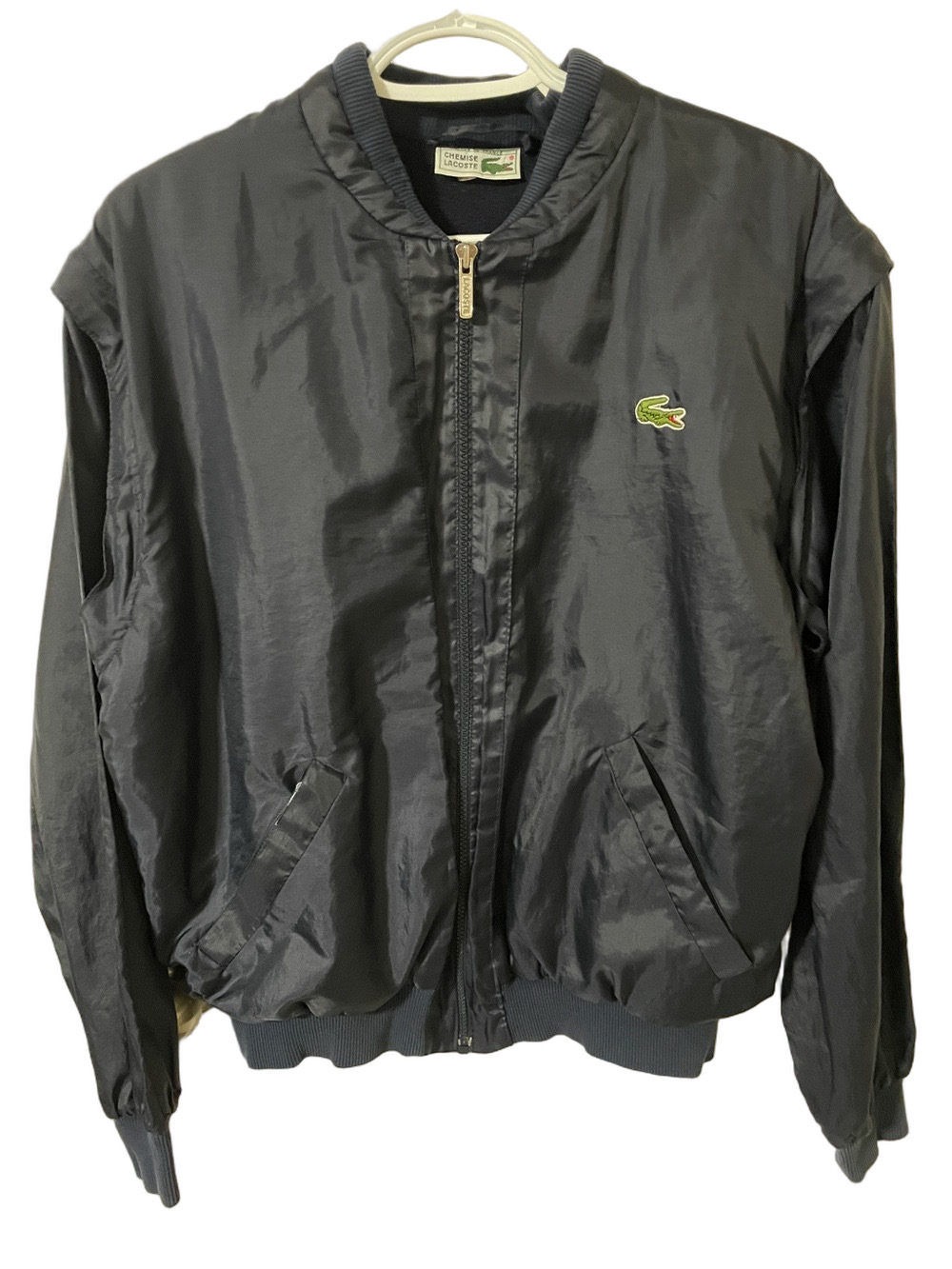 Vintage Lacoste Navy Fleece Lined Full Zip Jacket With Detachable Sleeves Size M